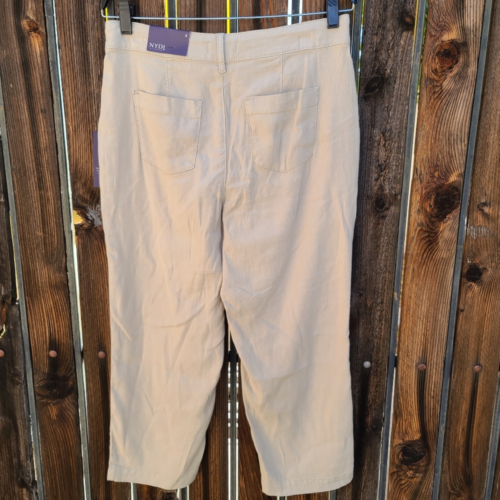 NYDJ Linen Blend Utility Pants 4 Feather Cropped Cargo Ankle Capri - Picture 6 of 14